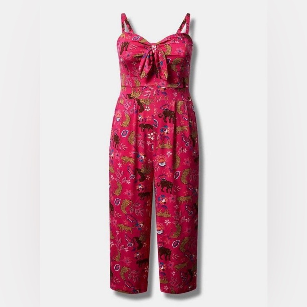 Torrid Tie Front Culotte Jumpsuit Hot Pink Leopard Plus Size 2X Wild Jungle